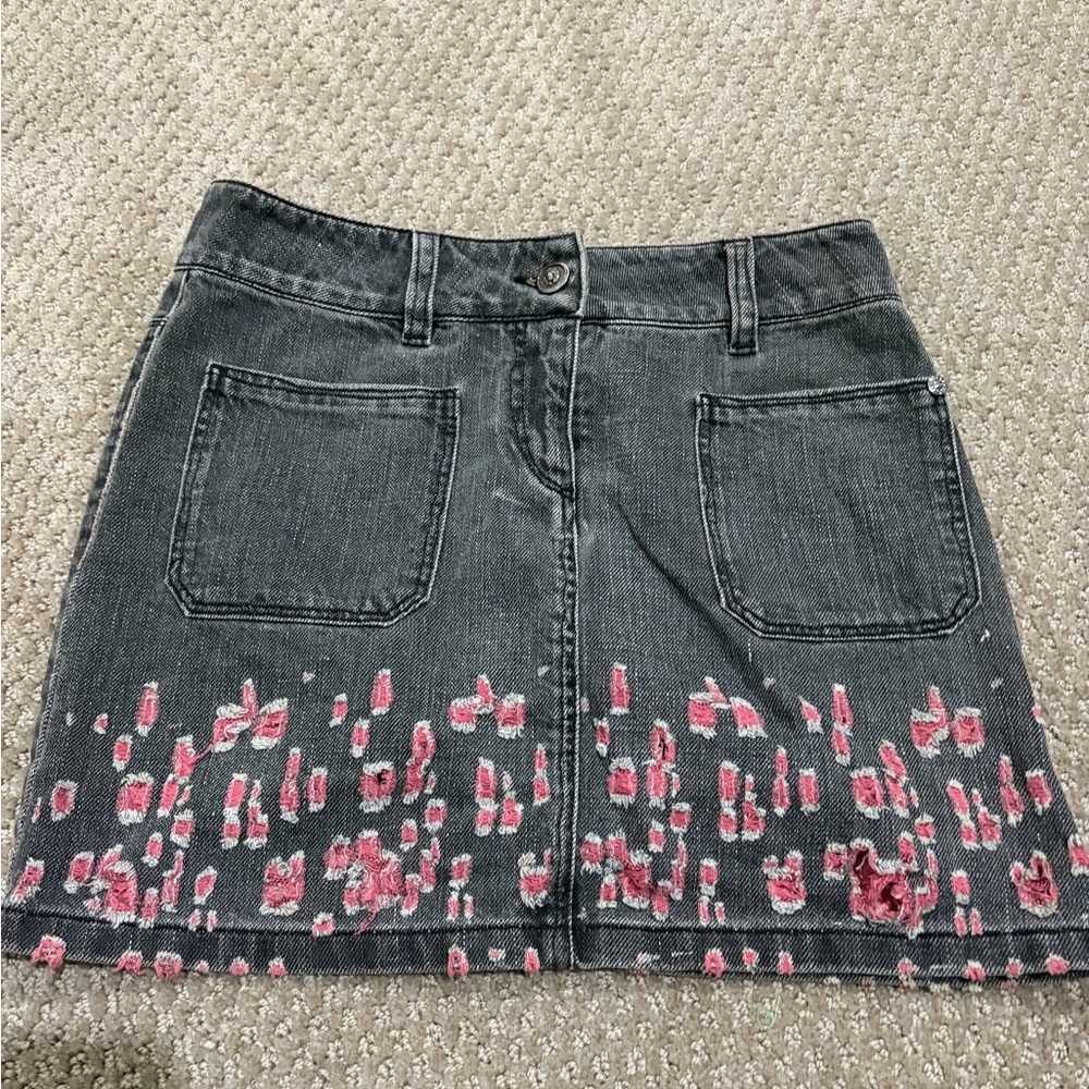 CHANEL Women's Black and Pink Denim Skirt